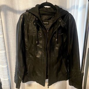 Tanming Women's Removable Hooded Faux Leather Jackets